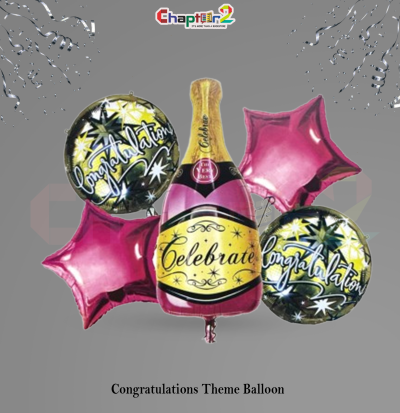 Congratulations Theme Foil Balloon Set with Champagne Bottle – Party & Celebration Decoration