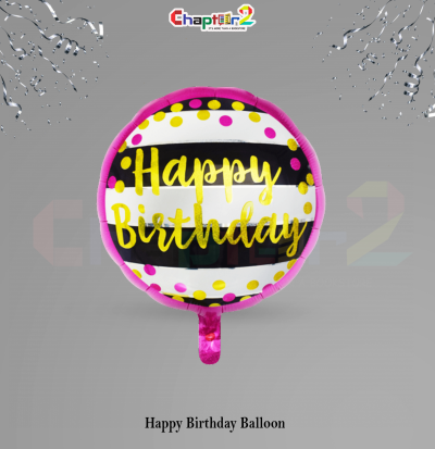 Happy Birthday Foil Balloon – Black & White Polka Dot Round Balloon