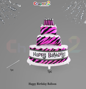 Happy Birthday Cake Foil Balloon – Pink & Black Zebra Theme Birthday Decoration