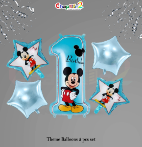 Mickey Mouse 1st Birthday Theme Foil Balloons – 5 Pcs Decoration Set
