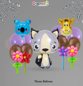 Cute Animal Theme Foil Balloon Set – Koala, Giraffe & Puppy with Flower Balloons (Kids Party Decoration)
