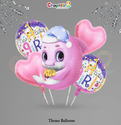 New Baby Girl Theme Foil Balloon Set – Pink Dolphin & Heart Balloons (Baby Shower Decoration)