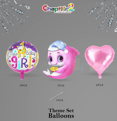 New Baby Girl Theme Foil Balloon Set – Pink Dolphin & Heart Balloons (Baby Shower Decoration) 2 5400787b