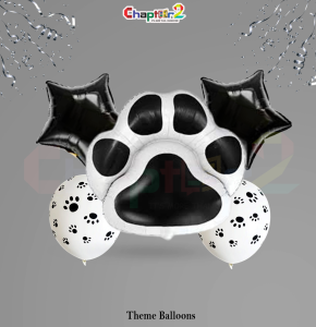 Dog Paw Print Theme Foil Balloon Set – Black & White Star and Paw Balloons (Pet Party Decoration)