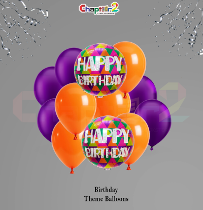 Happy Birthday Theme Balloon Set – Colorful Foil & Orange Purple Latex Balloons