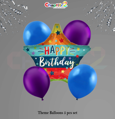 Happy Birthday Star Foil Balloons – 5 Pcs Party Decoration Set