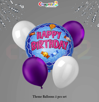 Happy Birthday Candy Theme Foil Balloons – 5 Pcs Party Decoration Set