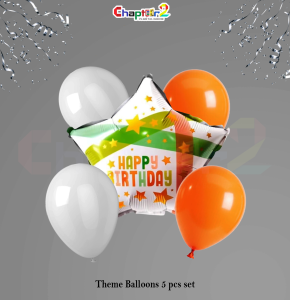 Happy Birthday Star Theme Balloon Set – Orange & White 5 Pcs Party Décor