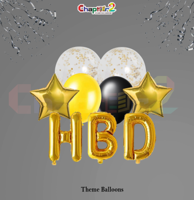 HBD Gold Letter Balloon Set – Black & Gold Birthday Theme Party Decoration