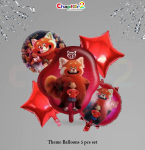Cute Red Panda Cartoon Theme Foil Balloons Set – Kids Birthday Decoration (5 Pcs)