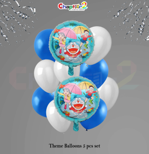 Blue Cartoon Cat Theme Foil Balloons Set – Kids Birthday Party Decoration (5 Pcs)