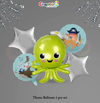 Pirate Octopus Theme Foil Balloons Set – Kids Birthday Party Decoration (5 Pcs)