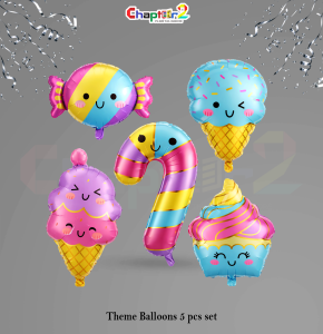 Cute Candy & Ice Cream Theme Foil Balloons Set – Kids Party Decoration (5 Pcs)