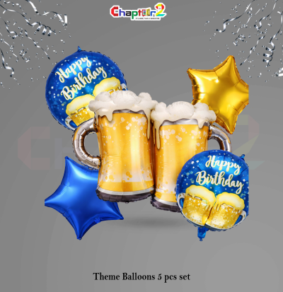 Beer Mug Birthday Theme Foil Balloons Set – Party Decoration (5 Pcs)