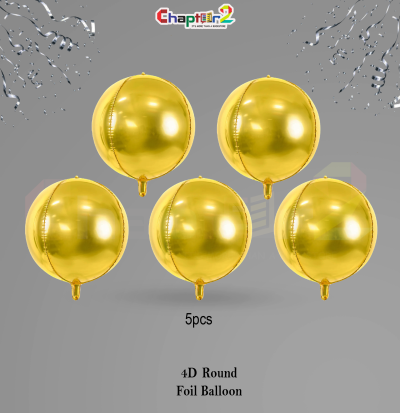 4D Gold Round Foil Balloons – Metallic Gold Party Decoration (5 Pcs Set)