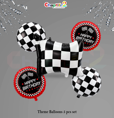 Race Car Theme Happy Birthday Foil Balloons Set – Party Decoration (5 Pcs)