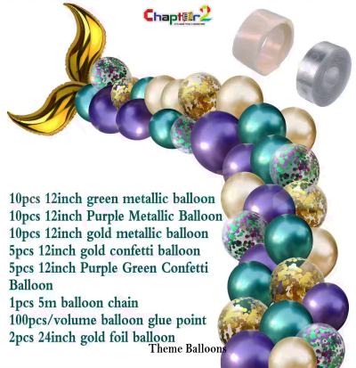 Green Purple Gold Balloon Arch Garland Kit with Moon Foil – Party Decoration Set