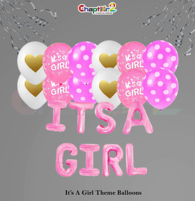 It’s a Girl Theme Balloon Set – Pink Foil Letter Balloons with Printed & Polka Dot Balloons