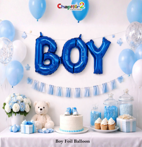 Blue Boy Baby Shower Foil Balloon Banner – BOY Letter Balloons for Baby Shower Decoration