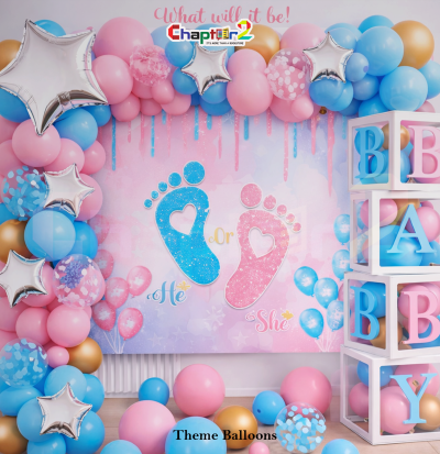 Gender Reveal Balloon Arch Decoration Set – He or She Theme (Pink, Blue & Gold)