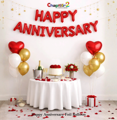 Happy Anniversary Red Foil Balloon Banner – Letter Balloons for Romantic Anniversary Decoration