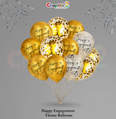 Happy Engagement Theme Balloons – Gold & Confetti Engagement Decoration Set