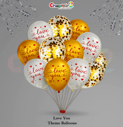 Love You Theme Balloons – Gold, White & Confetti Romantic Balloon Set