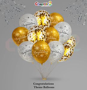 Congratulations Theme Balloons – Gold, White & Confetti Celebration Balloon Set