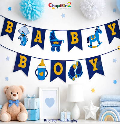 Baby Boy Wall Hanging Banner – BABY BOY Blue Theme Nursery & Baby Shower Decoration