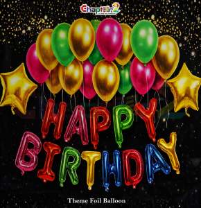 Happy Birthday Theme Foil Balloon Set – Multicolor Letter Balloons with Latex & Star Foil Balloons