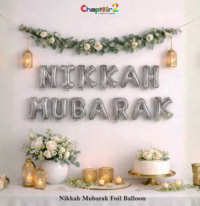 Nikkah Mubarak Silver Foil Balloon Set – Elegant Islamic Wedding Decoration