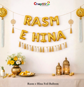 Rasm-e-Hina Gold Foil Balloon Banner – Mehndi & Wedding Ceremony Decoration