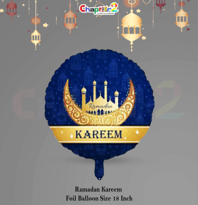 Ramadan Kareem Foil Balloon 18 Inch – Blue & Gold Crescent Mosque Design