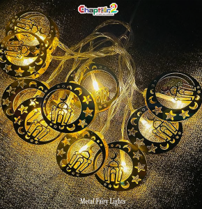 Ramadan Metal Moon Fairy Lights – Islamic Calligraphy Decorative String Lights (Warm White)