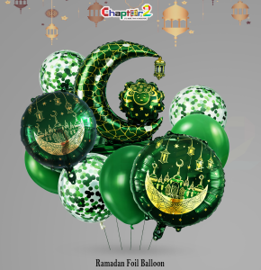 Green & Gold Ramadan Moon Foil Balloon Set – Elegant Islamic Ramadan Party Decoration