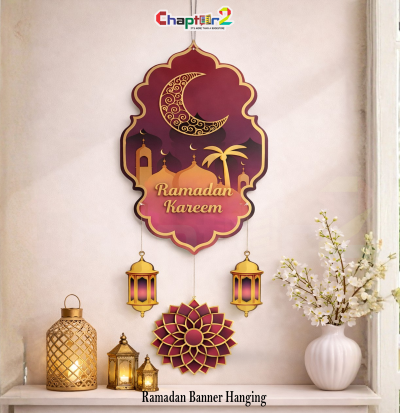 Purple & Gold Ramadan Kareem Banner Hanging – Islamic Wall & Door Décor