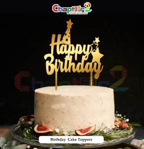 Happy Birthday Gold Cake Topper with Stars – Premium Birthday Cake Decoration