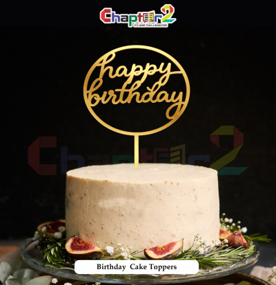 Round Happy Birthday Gold Cake Topper – Elegant Birthday Cake Decoration