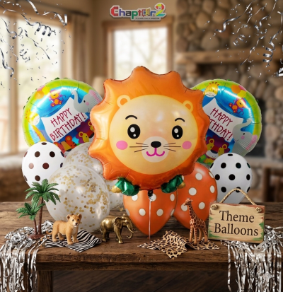 Cute Lion Happy Birthday Theme Balloon Set – Animal Foil & Polka Dot Balloons