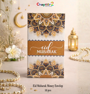 Eid Mubarak Sliding Money Envelope – Blue & Gold Mandala Design | Open 14 Inch / Closed 5.5 Inch |