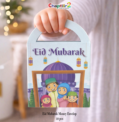 Eid Mubarak Money Envelope 4.5 Inch – Cute Family Kids Design Eidi Cash Envelopes (Pack of 10)