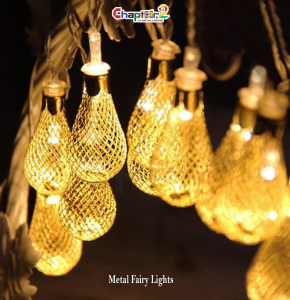 Golden Teardrop Metal Fairy Lights – Warm LED Decorative String Lights for Ramadan, Eid & Home Décor