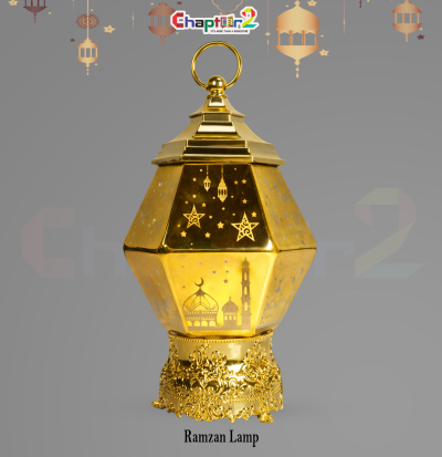 Luxury Golden Ramzan Lamp – Islamic LED Lantern with Mosque & Star Design
