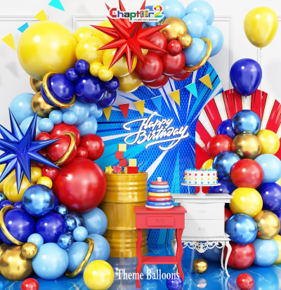 Multicolor Birthday Balloon Decoration Set – Red, Blue & Yellow Party Theme