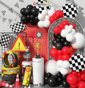 Car Racing Theme Balloon Decoration Set – Vroom Race Track Birthday Decor