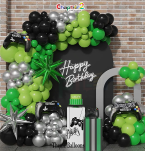 Gaming Theme Balloon Decoration Set – Game On Birthday Party Decor (Green & Black)