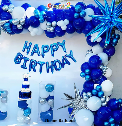Royal Blue & Silver Balloon Arch Decoration Set for Birthday Party