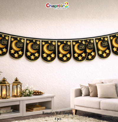 Ramadan Kareem Crescent & Star Wall Hanging – 8 Pcs Set (6 Inch Each)