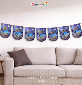 Ramadan Kareem Wall Hanging Set – Blue & Gold Mosque Design (8 Pcs, 6.5 Inch Each)