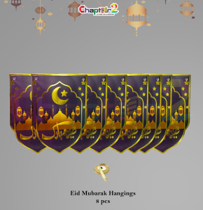 Eid Mubarak Decorative Hanging Bunting – 6.5 Inch Purple & Gold (8 Pcs)